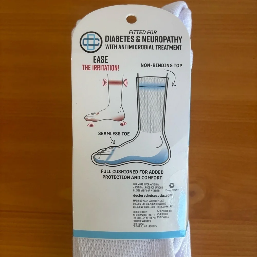 Doctor’s Choice Men’s Diabetic Crew Socks 12–15 Seamless Toe Non-Binding